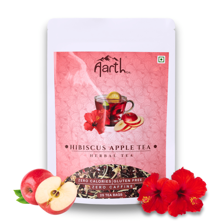 Hibiscus Apple Herbal Tea | Caffeine-Free Refreshing Fruit Blend Apple | 25 Tea Bags | Aarth Co.