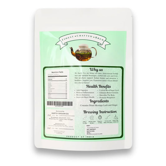 Moringa Ginger Herbal Tea | Caffeine-Free & Zero Calories | 25 Tea Bags | Aarth Co.