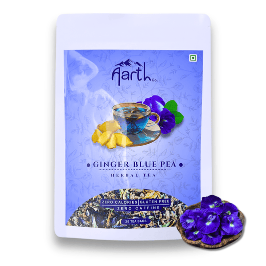 Ginger Blue Pea Herbal Tea | Reduces Belly Fat | 25 Tea Bags | Caffeine-Free | Aarth Co.