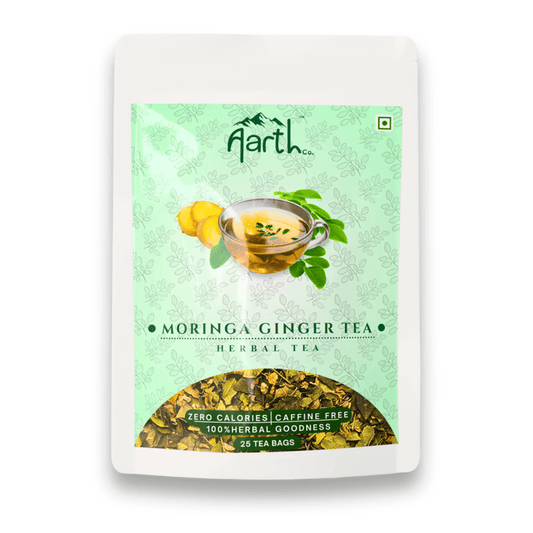 Moringa Ginger Herbal Tea | Caffeine-Free & Zero Calories | 25 Tea Bags | Aarth Co.